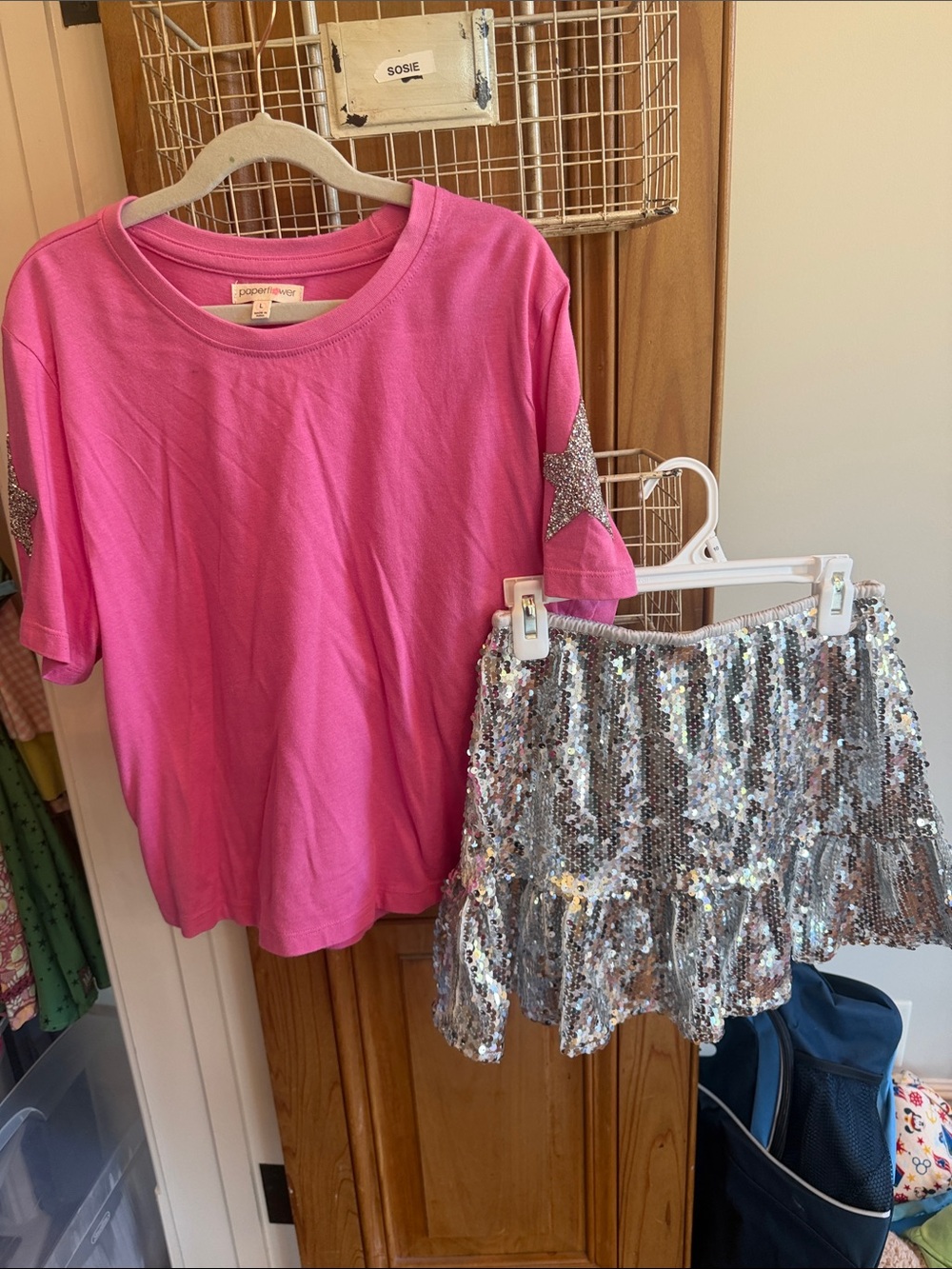 Girls' Pink Tee with Silver Sequin Skirt
